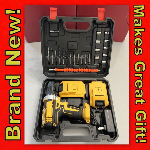 New Rechargeable Cordless Drill w/2 Lithium Batteries, Quick Charger & Tool kit! - Picture 1 of 16